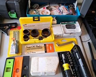 TACKEL BOX WITH CONTENTS, LEVELS