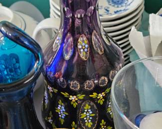 Closer up view of hand painted decanter
