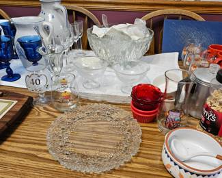Punch bowl set, cordial glasses