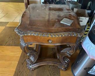 3408 2 Wooden End Tables and Glass Top Coffee Table
