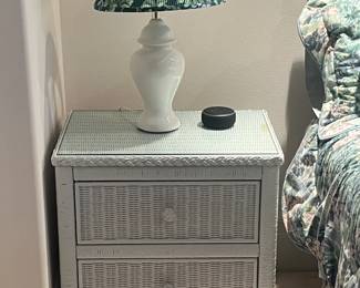 Pair of white wicker nightstands with glass tops (2 of 2)