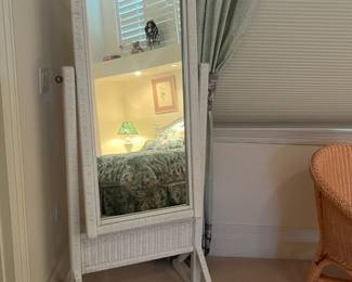 White wicker rectangular floor mirror