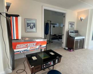 Bally "Night Rider" Pinball Machine, Space Invaders Cocktail Table Video Arcade Game, Seeburg Juke Box.