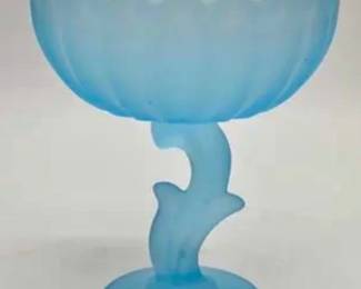 Frosted Blue Glass Compote