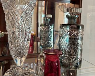 Crystal vases, decanter