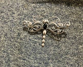 925 Onyx Dragonfly Pin