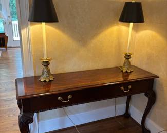 Console table with lamps
