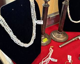 FRESHWATER PEARL JEWELRY & STERLING SILVER CANDLESTICKS