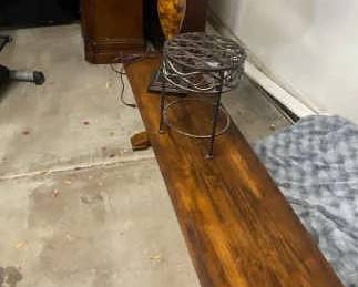 Nice Walnut Stained Bench, Lamp, And Plant stand