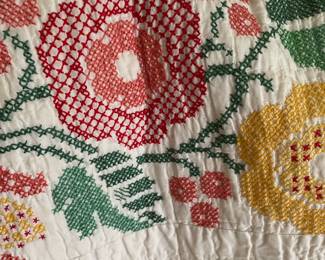 Antique cross stitch embroidery quilt - king size
