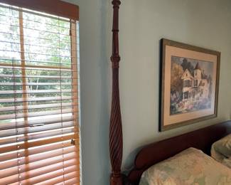 This is a beautiful king size carved rice canopy bed. Canopy frame is currently disassembled. IMMACULATE organic cotton mattress.