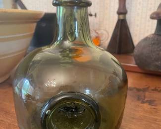 Hand blown onion bottle, dark green