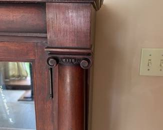 Antique triple office library bookcase/display. Light decorative carving