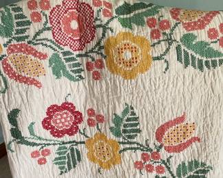 Antique cross stitch embroidery quilt - king size