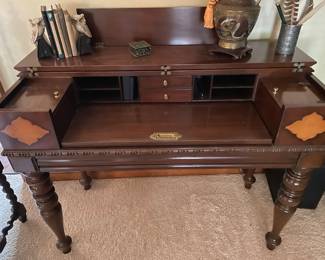 Antique Victorian spinet-style flip top writing desk