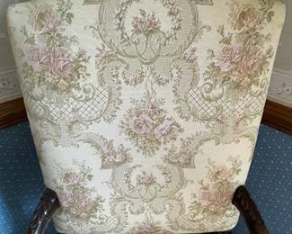 Two, beautifully upholstered French style dinning arm chairs.