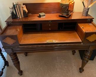 Antique Victorian spinet-style flip top writing desk