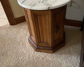 Two (2) Octagon side tables with marble top and storage