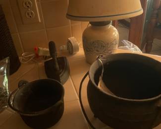 Antique cast iron grease pots