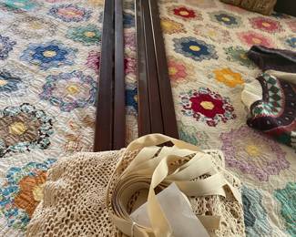 Canopy stretchers and crochet and ribbons for canopy.