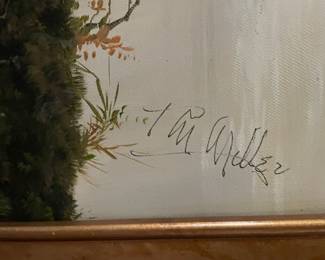 Large pastoral landscape, artist: Weller (?), English. Oil on Canvas. Beautiful with depth.