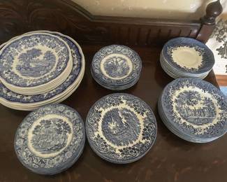 Various blue and white