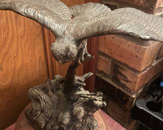 Bronze Owl Sculpture Signed Carl Wagner Night Wing II