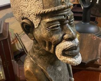 Vintage stone carved African man statue sculpture