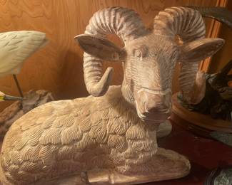 Solid Wood Carved Ram