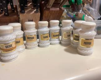 Vintage White Milk Glass Spice Jars
