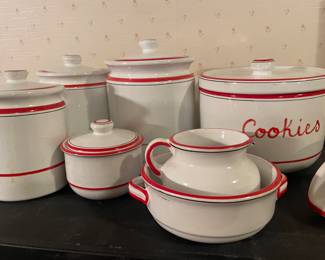 Red and white canister sets made in Italy