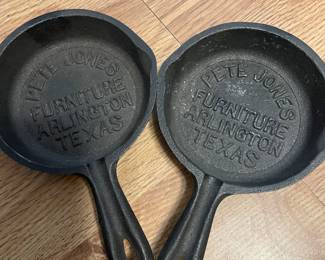 Vintage Pete Jones furniture store Arlington, Texas advertising cast-iron skillet ashtrays