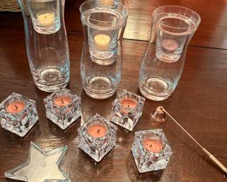 Tiffany & Co. star, glass candle holders and tea lights