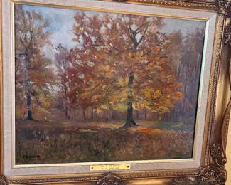 "Edge of the Forrest" - oil painting on canvas by J. E. Bundy - signed - c. 1920 - framed