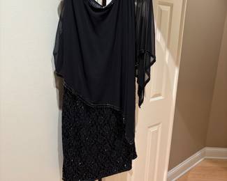 Black sequined dress - size 1X with chiffon drape - very flattering