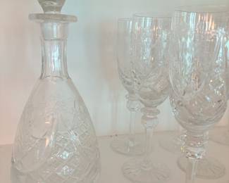Crystal decanter and wine glasses