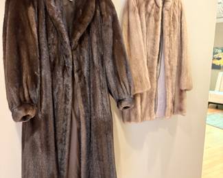 Long brown mink coat (size L - XL) and 3/4 length mink coat (size L)