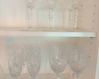 Crystal glasses:  champagne, white and red wine