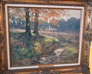 "The Two Beaches" oil painting on canvas by J.E. Bundy - c. 1924 - signed and framed