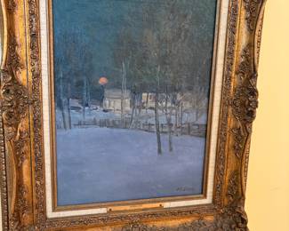 "Moonlight" oil on canvas by J. E. Bundy - signed - c. 1920 - framed