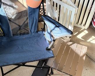 Folding outdoor camping chair, side table and pet gate
