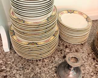 Sterling silver candleholders, Limoges china 