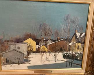 “The Back Yard” -  by J. E. Bundy.  Oil on canvas with Rembrandt Matte finish - Signed  framed. Size 20“ x 16“