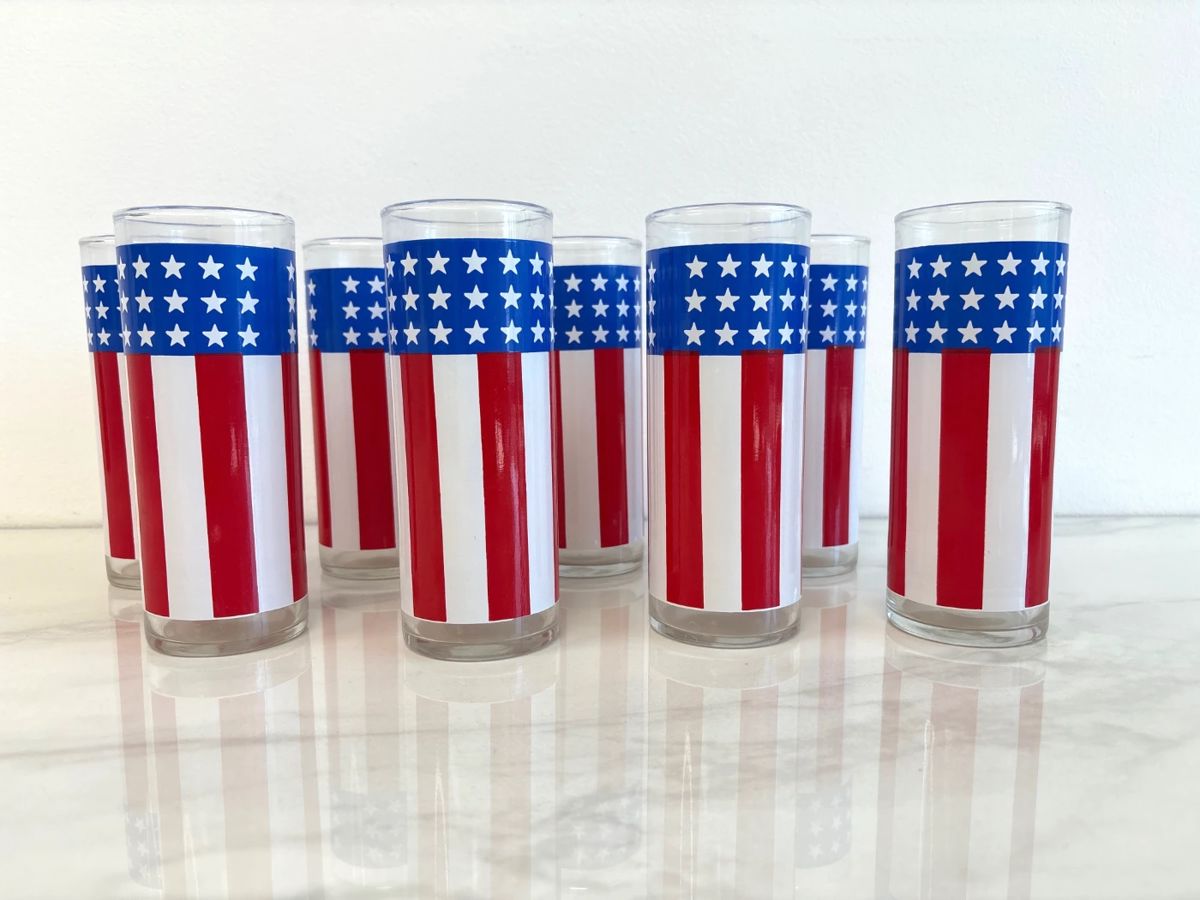 Lot 4597 Vintage Stars Stripes American Flag Libby Glasses