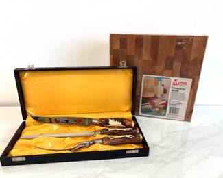 Lot 4591 Vintage Anton Wingen Jr Solingen Germany Carving Knife Set New Wood Chopping Block