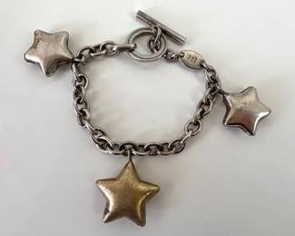 Lot 4733 Vintage ItalianSterling Silver Puffy Star Charm Bracelet