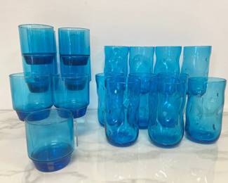 Lot 4625 Vintage Blenko More Blue Tumbler Glasses