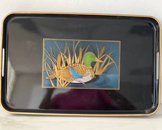 Lot 4633 Vintage Golden Mallard Duck Lacquerware Tray