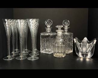 Lot 4681 Vintage Optic Swirl Champagne Glasses Crystal Glass Decanters More