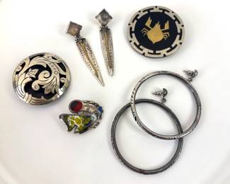 Lot 4717 Sterling Silver Brooches Earrings Bangle Bracelet